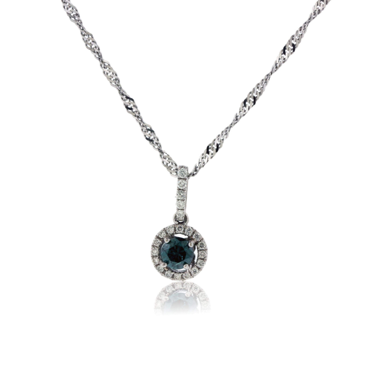 Blue Diamond & Diamond Bail and Halo Pendant - Park City Jewelers