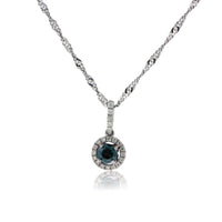 Blue Diamond & Diamond Bail and Halo Pendant - Park City Jewelers
