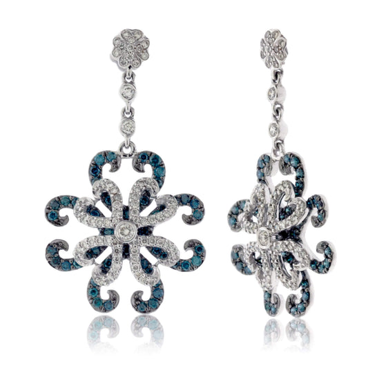 Blue Diamond & Diamond Dangle Earrings - Park City Jewelers
