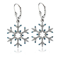 Blue Diamond Tipped and Diamond Snowflake Leverback Earrings - Park City Jewelers