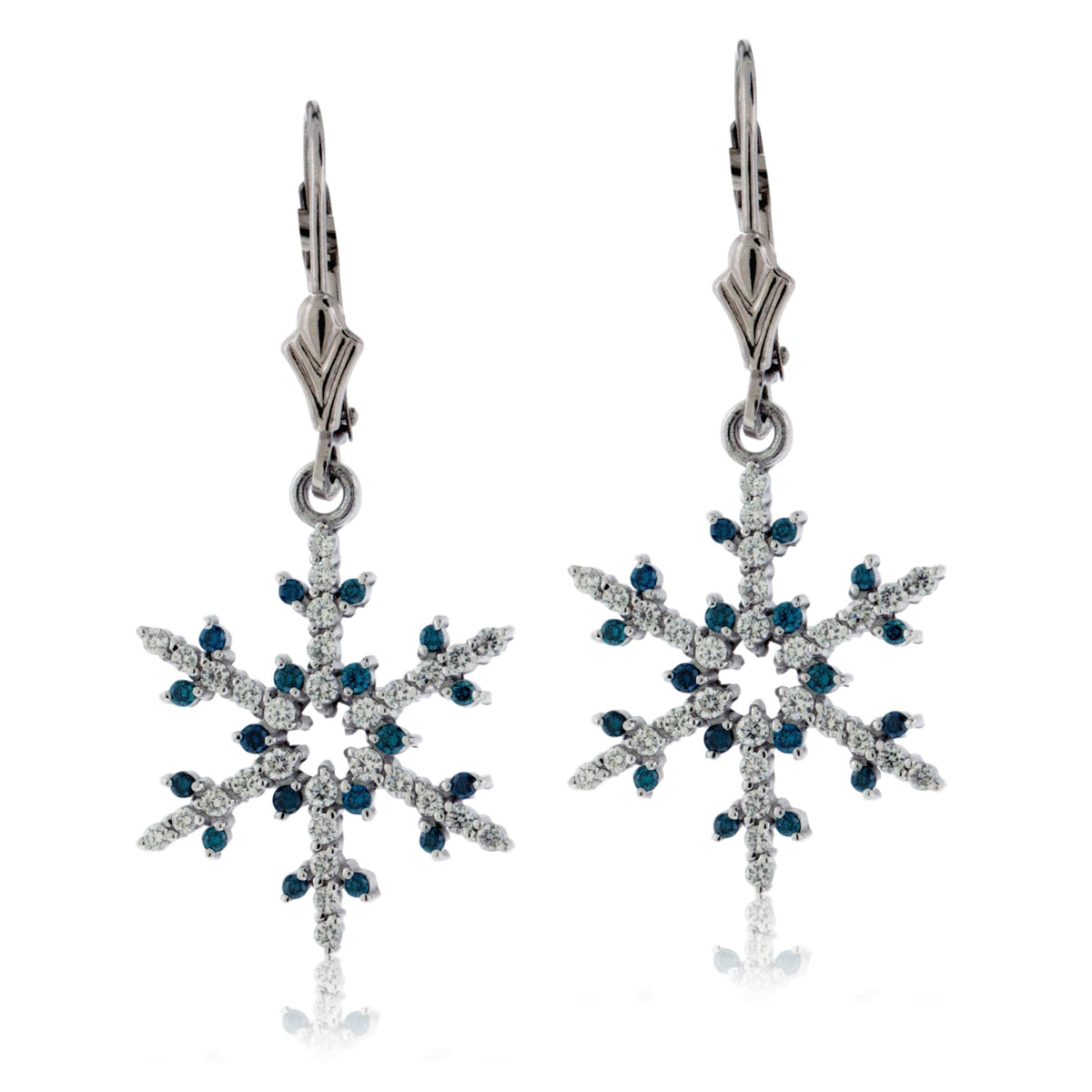 Blue Diamond Tipped and Diamond Snowflake Leverback Earrings - Park City Jewelers