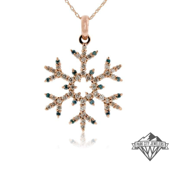 Blue Diamond Tipped Half Carat Pave Diamond Snowflake Necklace - Park City Jewelers