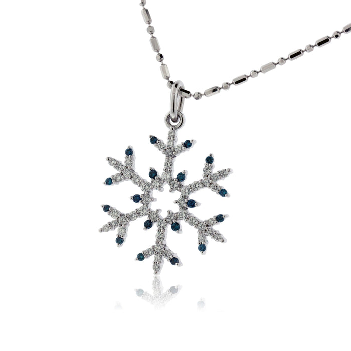 Blue Diamond Tipped Half Carat Pave Diamond Snowflake Necklace - Park City Jewelers