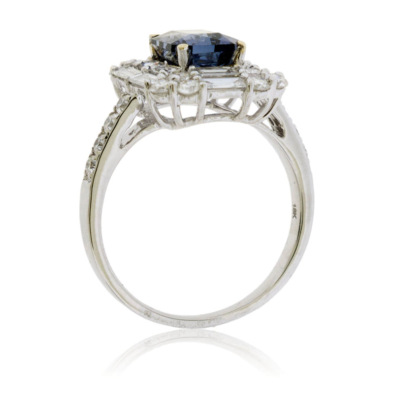 Blue-Gray Fancy Cut Spinel & Diamond Halo Ring - Park City Jewelers