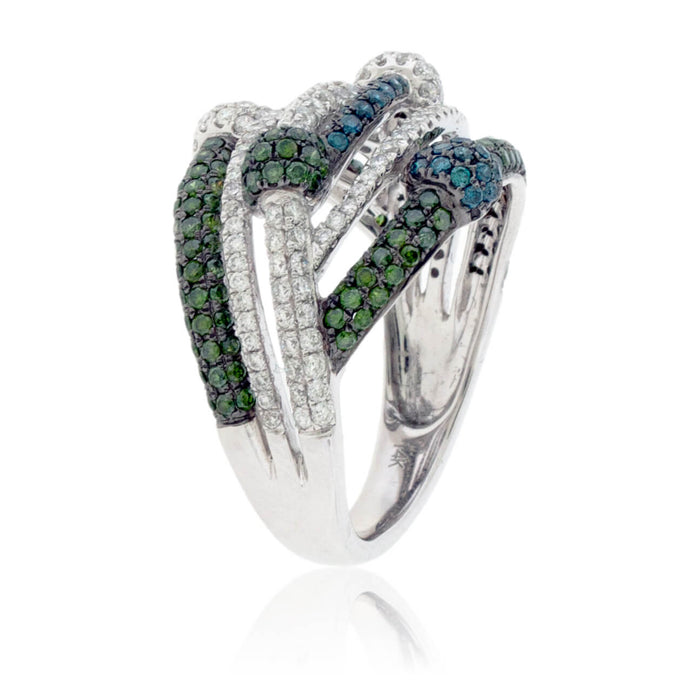 Blue, Green & White Diamond Interlaced Ring - Park City Jewelers