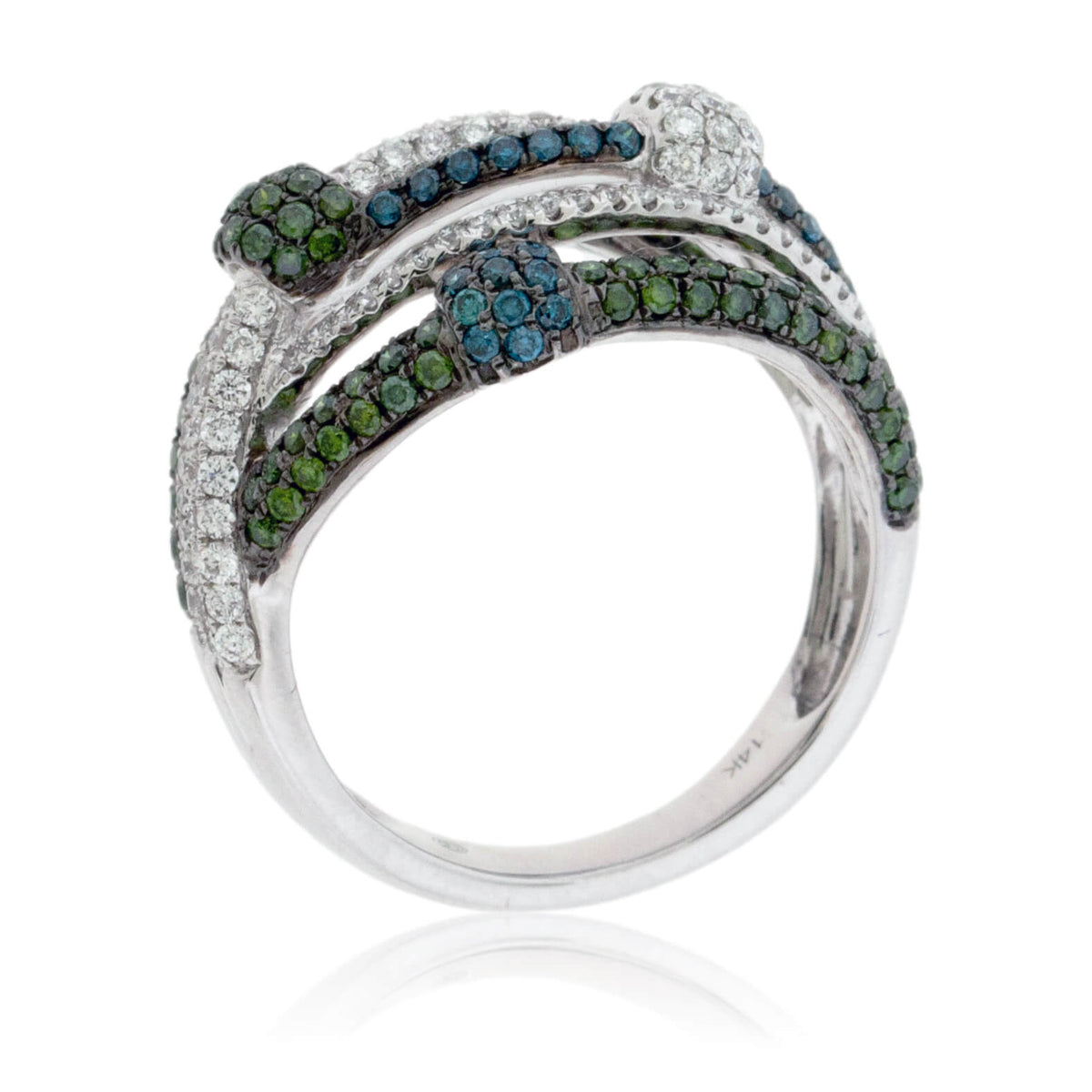Blue, Green & White Diamond Interlaced Ring - Park City Jewelers