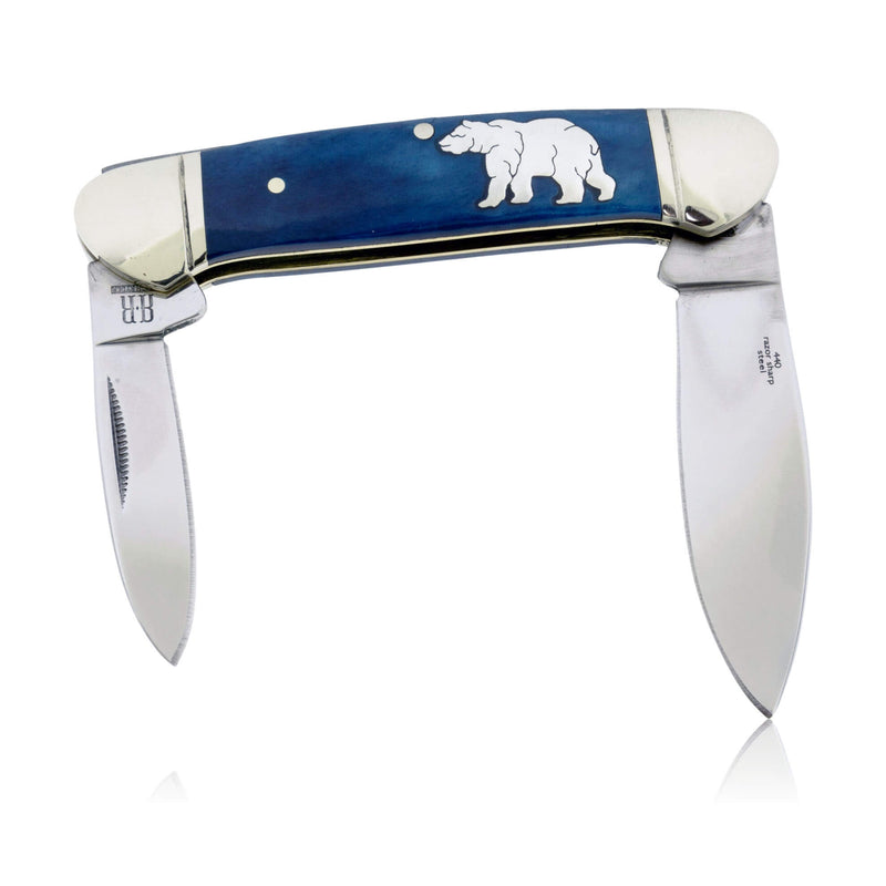 Blue Rough Rider 2 Blade Knife with Silver Bear Inlay - Park City Jewelers