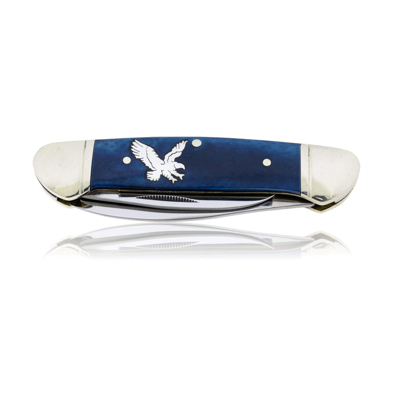 Blue Rough Rider 2 Blade Knife with Silver Buffalo Inlay - Park City Jewelers