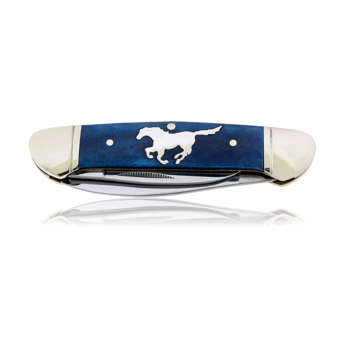 Blue Rough Rider 2 Blade Knife with Silver Horse Inlay - Park City Jewelers