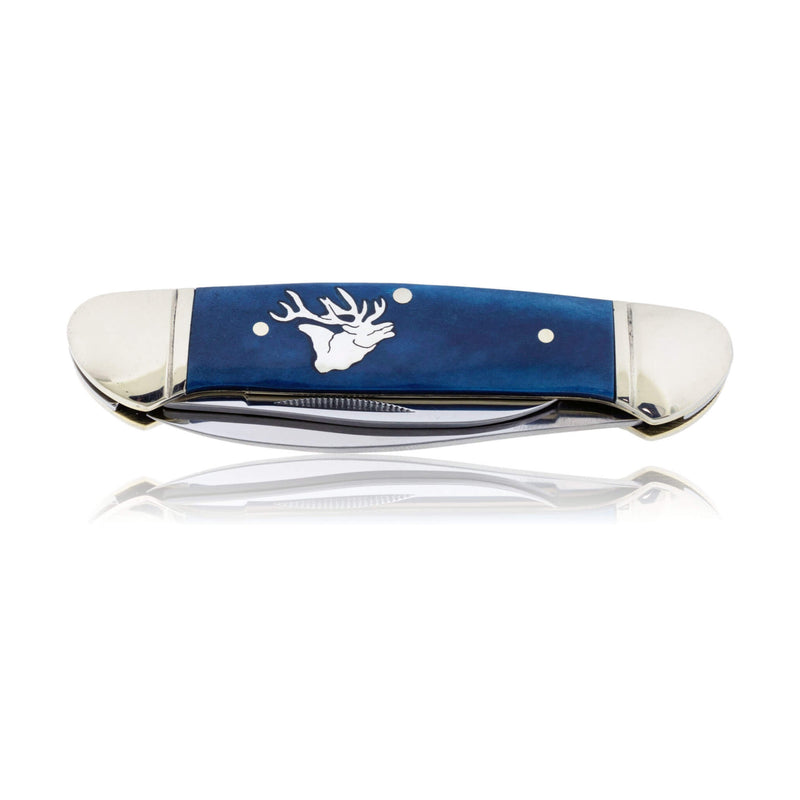 Blue Rough Rider 2 Blade Knife with Silver Wolf Inlay - Park City Jewelers