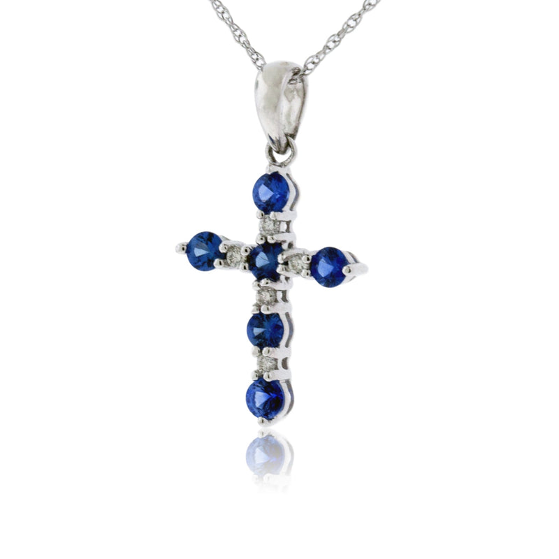 Blue Sapphire and Diamond Cross Pendant - Park City Jewelers