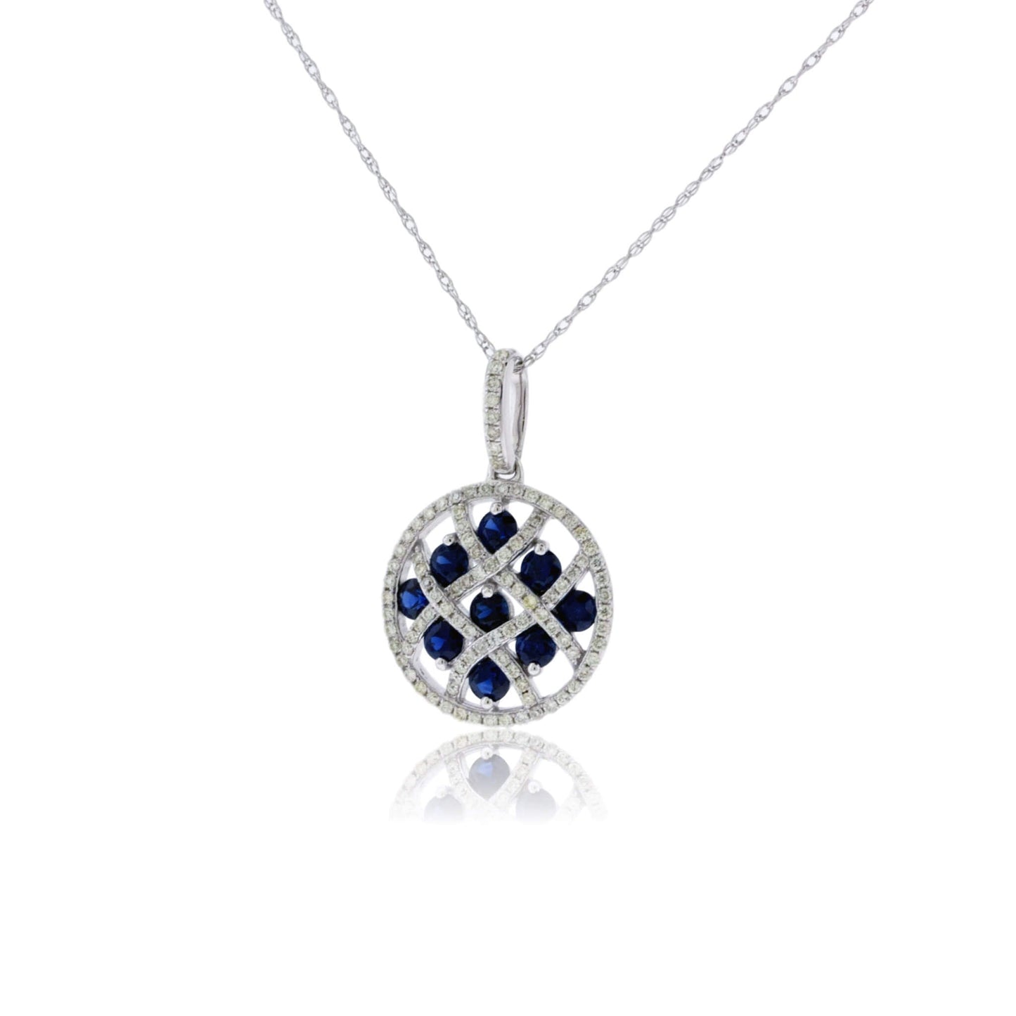 Blue Sapphire and Diamond Halo Circle Pendant - Park City Jewelers