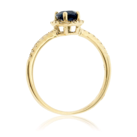 Blue Sapphire and Diamond Halo Ring - Park City Jewelers