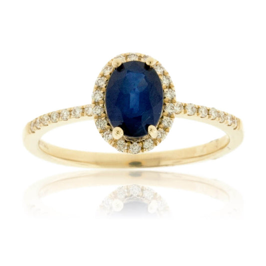 Blue Sapphire and Diamond Halo Ring - Park City Jewelers