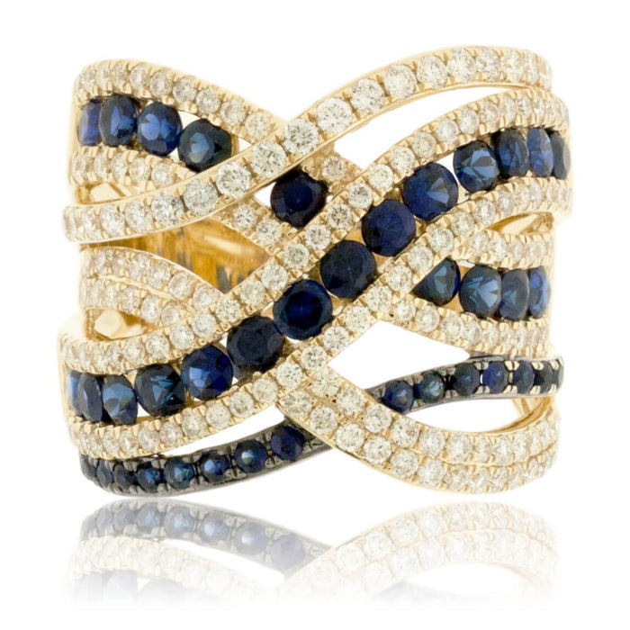 Blue Sapphire and Diamond Wide Ring - Park City Jewelers