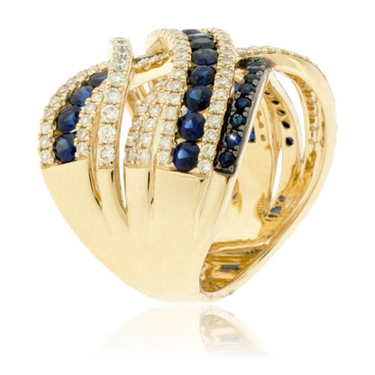 Blue Sapphire and Diamond Wide Ring - Park City Jewelers