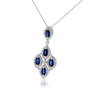 Blue Sapphire Chandelier Pendant with Diamond Halos - Park City Jewelers