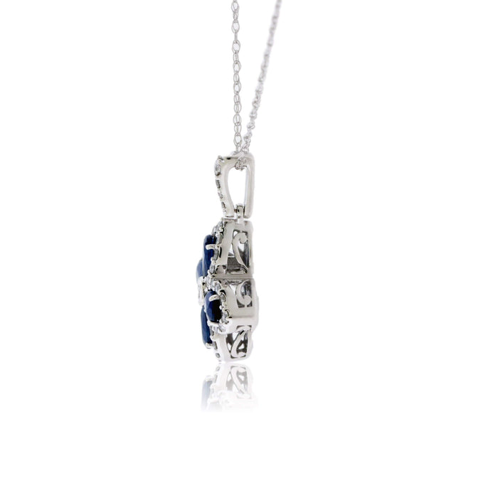 Blue Sapphire Chandelier Pendant with Diamond Halos - Park City Jewelers