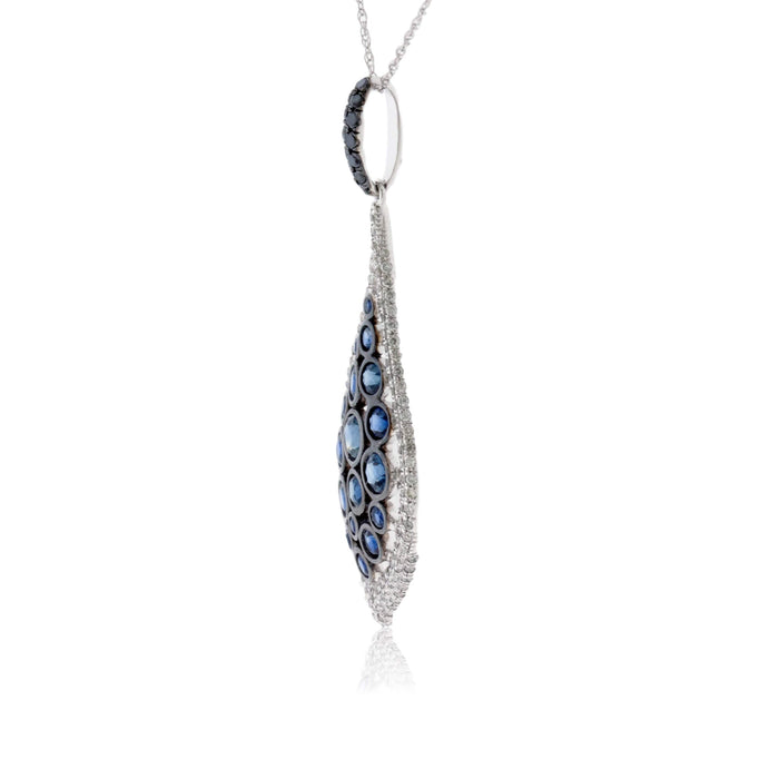 Blue Sapphire Cluster Chandelier Pendant with Diamond Halo - Park City Jewelers