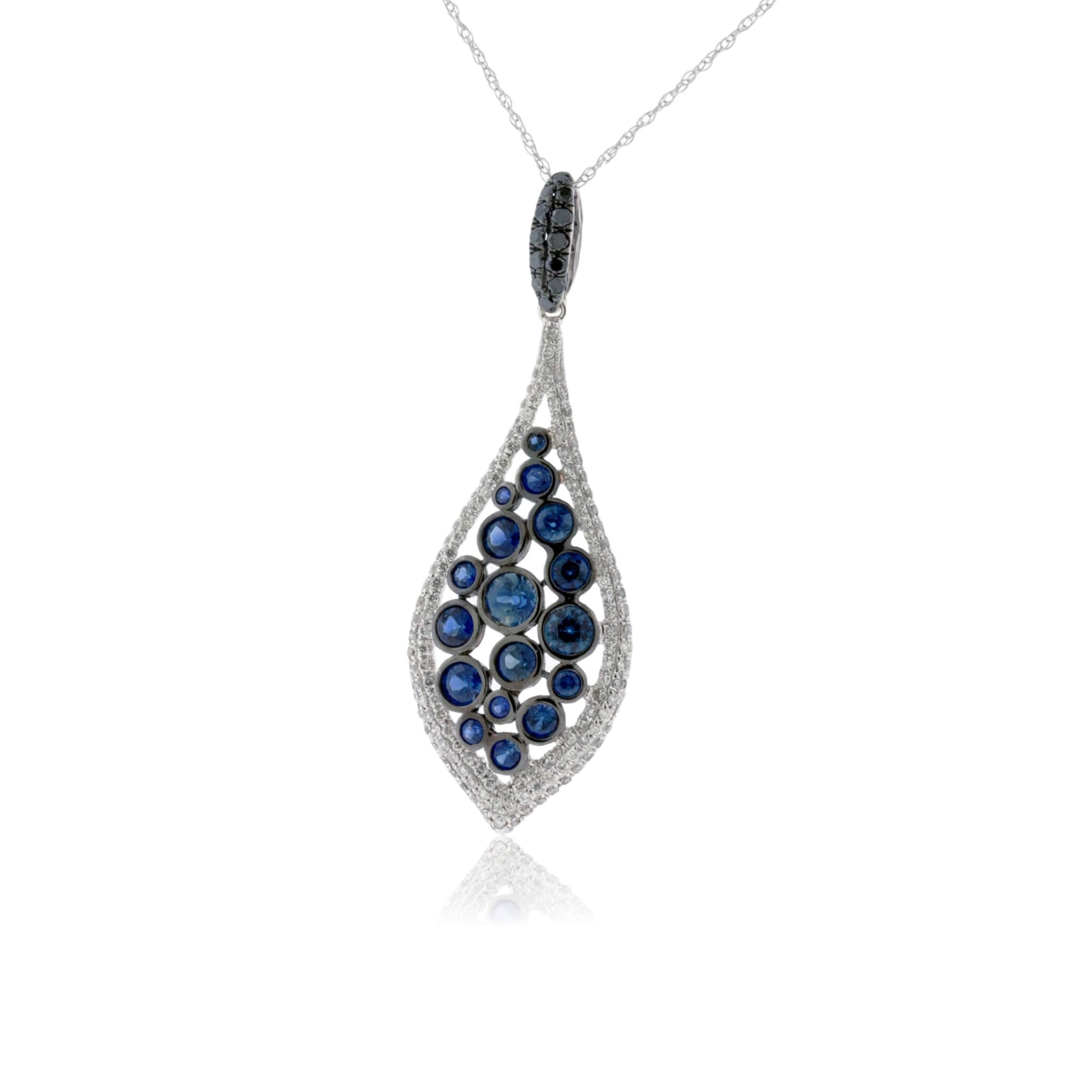 Blue Sapphire Cluster Chandelier Pendant with Diamond Halo - Park City Jewelers