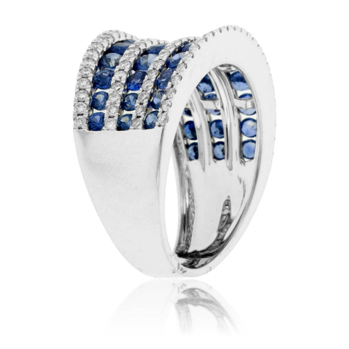 Blue Sapphire & Diamond Alternating Rows Ring - Park City Jewelers