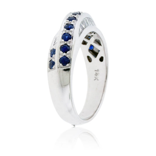 Blue Sapphire & Diamond Alternating Twist Ring - Park City Jewelers