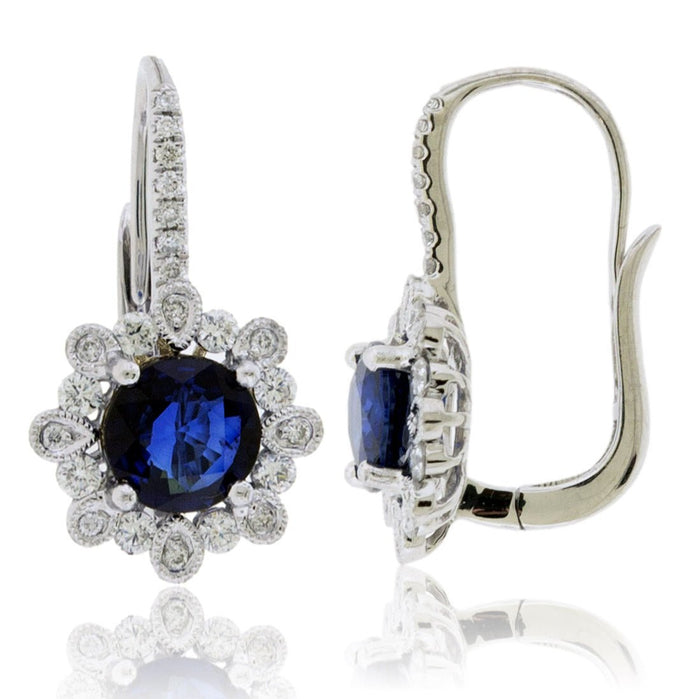 Blue Sapphire & Diamond Bubble Halo Drop Earrings - Park City Jewelers