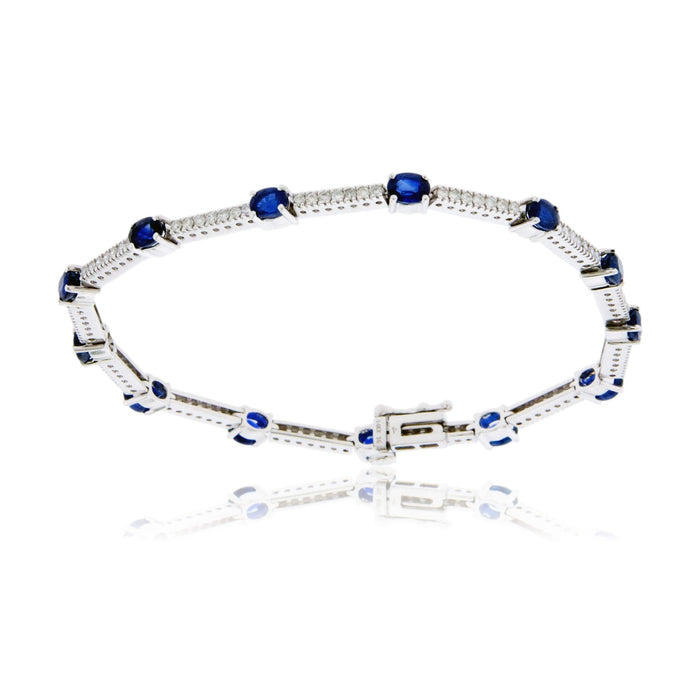 Blue Sapphire & Diamond Channel Tennis Style Bracelet - Park City Jewelers