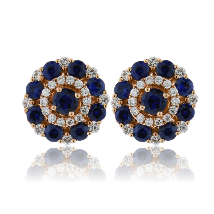 Blue Sapphire & Diamond Circle Cluster Stud Earrings - Park City Jewelers