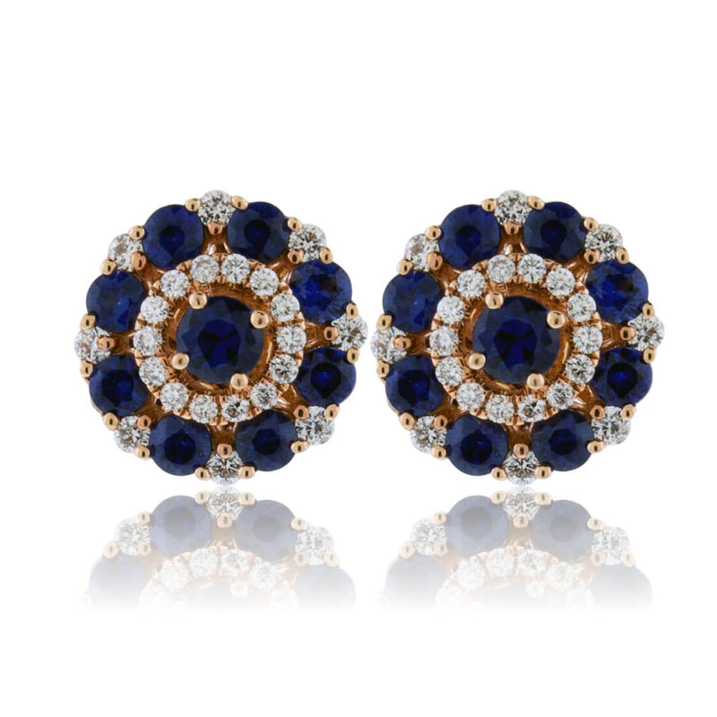 Blue Sapphire & Diamond Circle Cluster Stud Earrings - Park City Jewelers