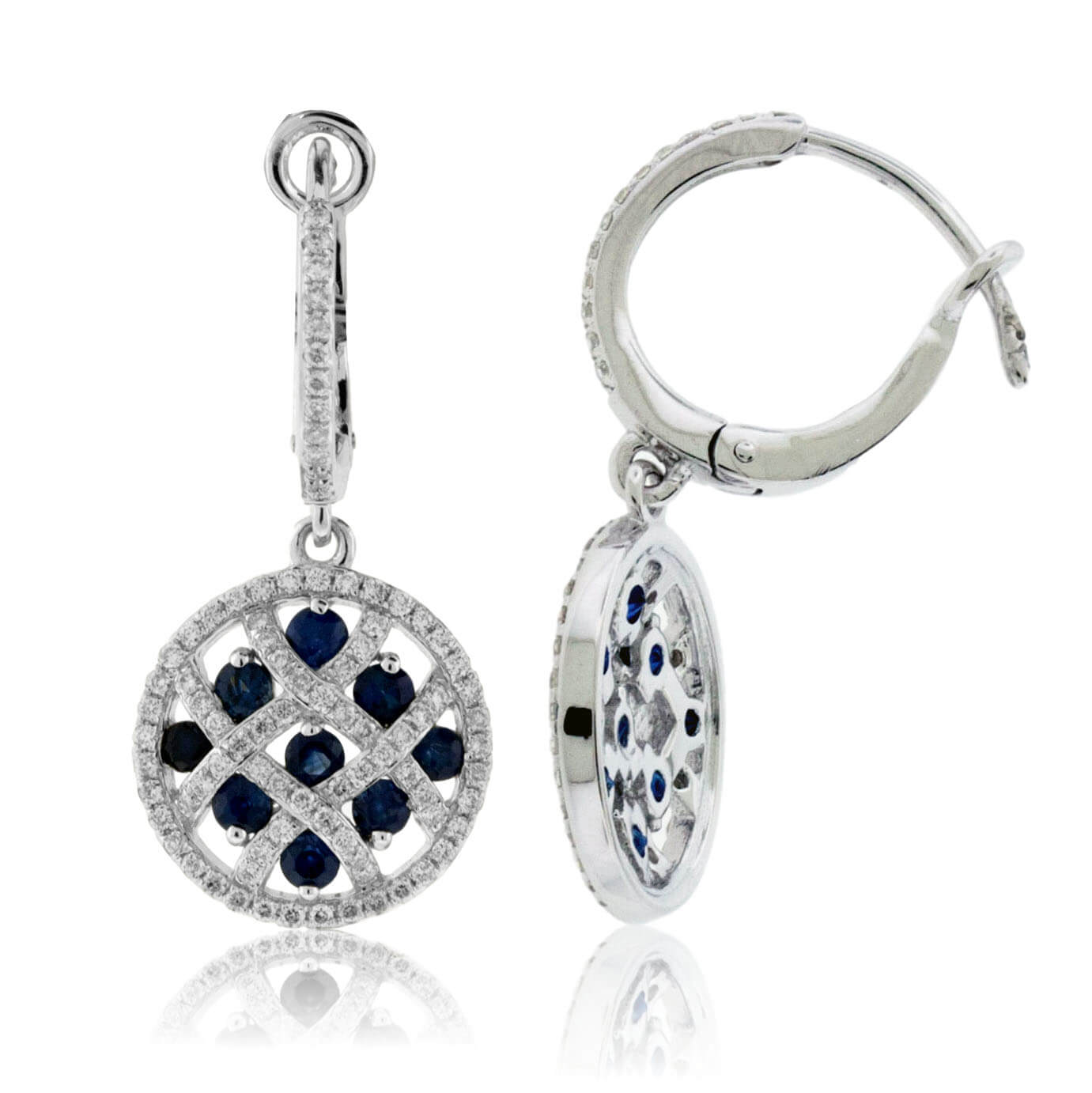 Blue Sapphire & Diamond Circle Dangle Earrings - Park City Jewelers