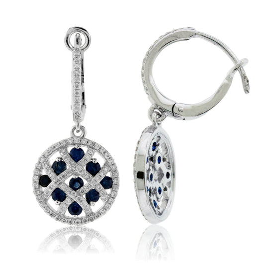 Blue Sapphire & Diamond Circle Dangle Earrings - Park City Jewelers