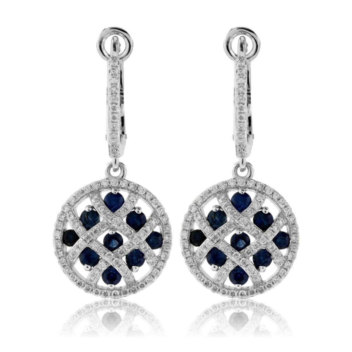 Blue Sapphire & Diamond Circle Dangle Earrings - Park City Jewelers