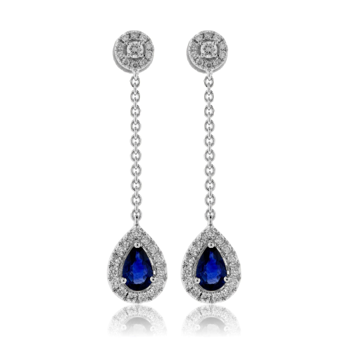 Blue Sapphire & Diamond Drop Halo Earrings - Park City Jewelers