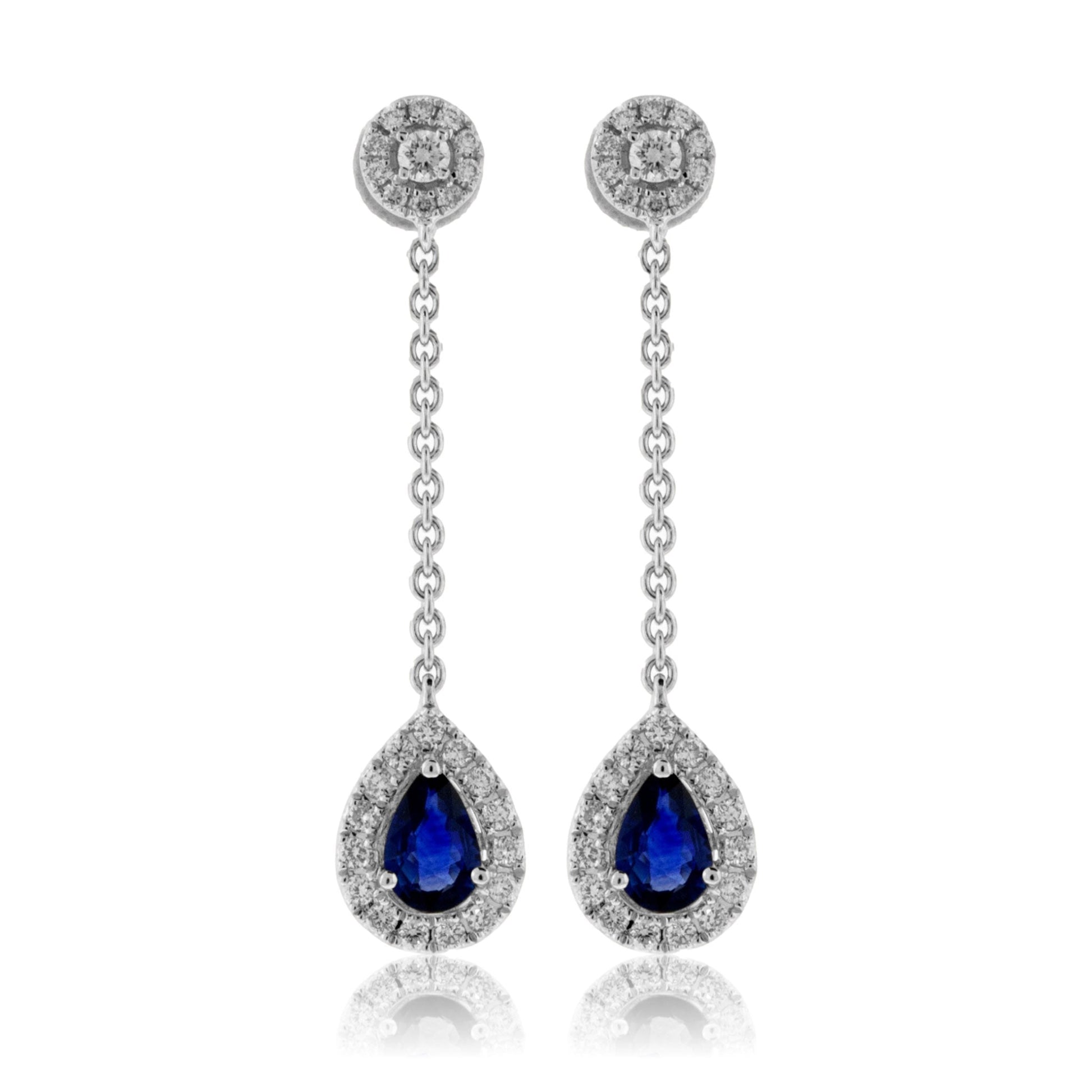 Blue Sapphire & Diamond Drop Halo Earrings - Park City Jewelers