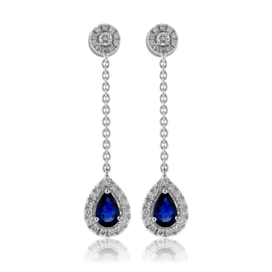 Blue Sapphire & Diamond Drop Halo Earrings - Park City Jewelers