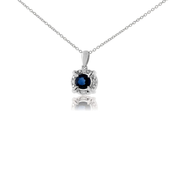 Blue Sapphire & Diamond Halo Pendant - Park City Jewelers