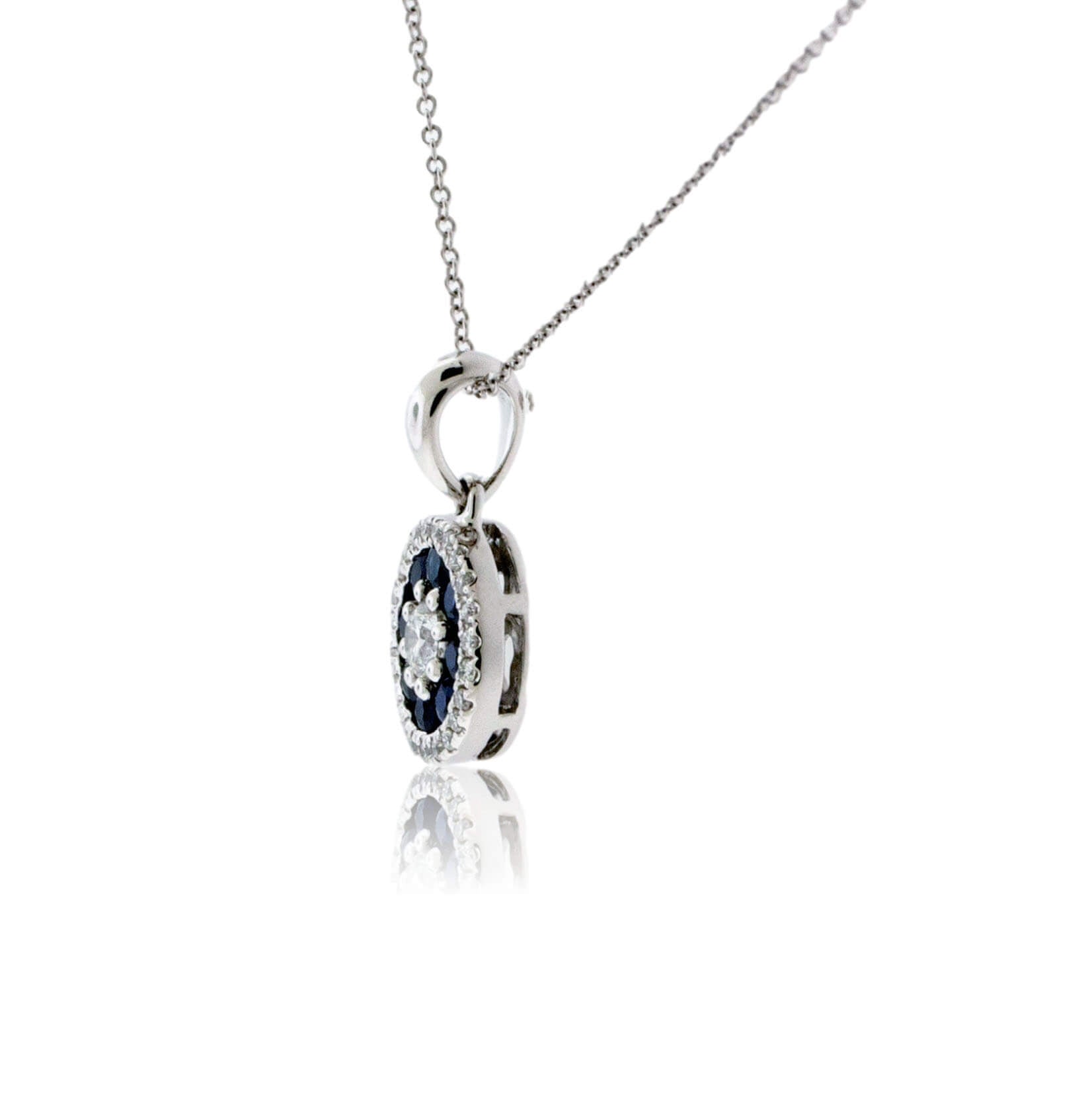 Blue Sapphire & Diamond Halo Pendant - Park City Jewelers