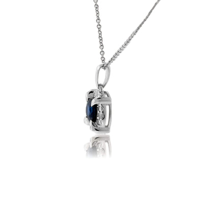 Blue Sapphire & Diamond Halo Pendant - Park City Jewelers