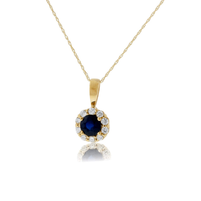 Blue Sapphire & Diamond Halo Pendant w/Chain - Park City Jewelers