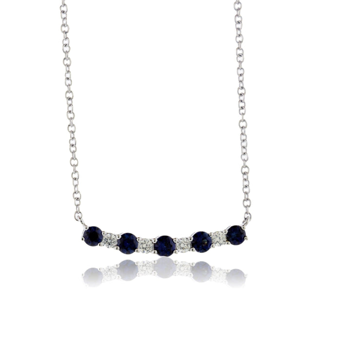 Blue Sapphire & Diamond Horizontal Bar Necklace - Park City Jewelers