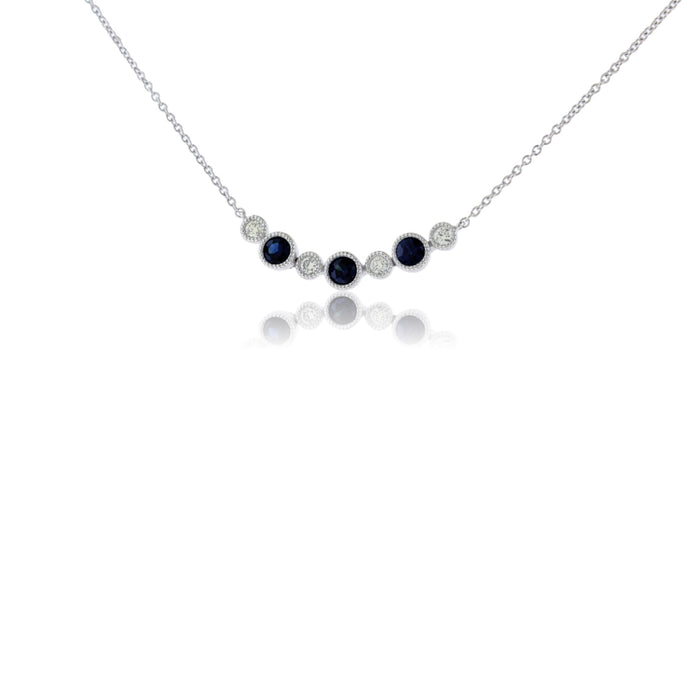 Blue Sapphire & Diamond Milgrain Bezel Necklace - Park City Jewelers