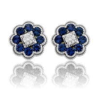 Blue Sapphire & Diamond Milgrain Halo Stud Earrings - Park City Jewelers