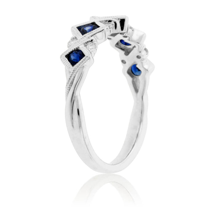 Blue Sapphire & Diamond Milgrain Style Band - Park City Jewelers