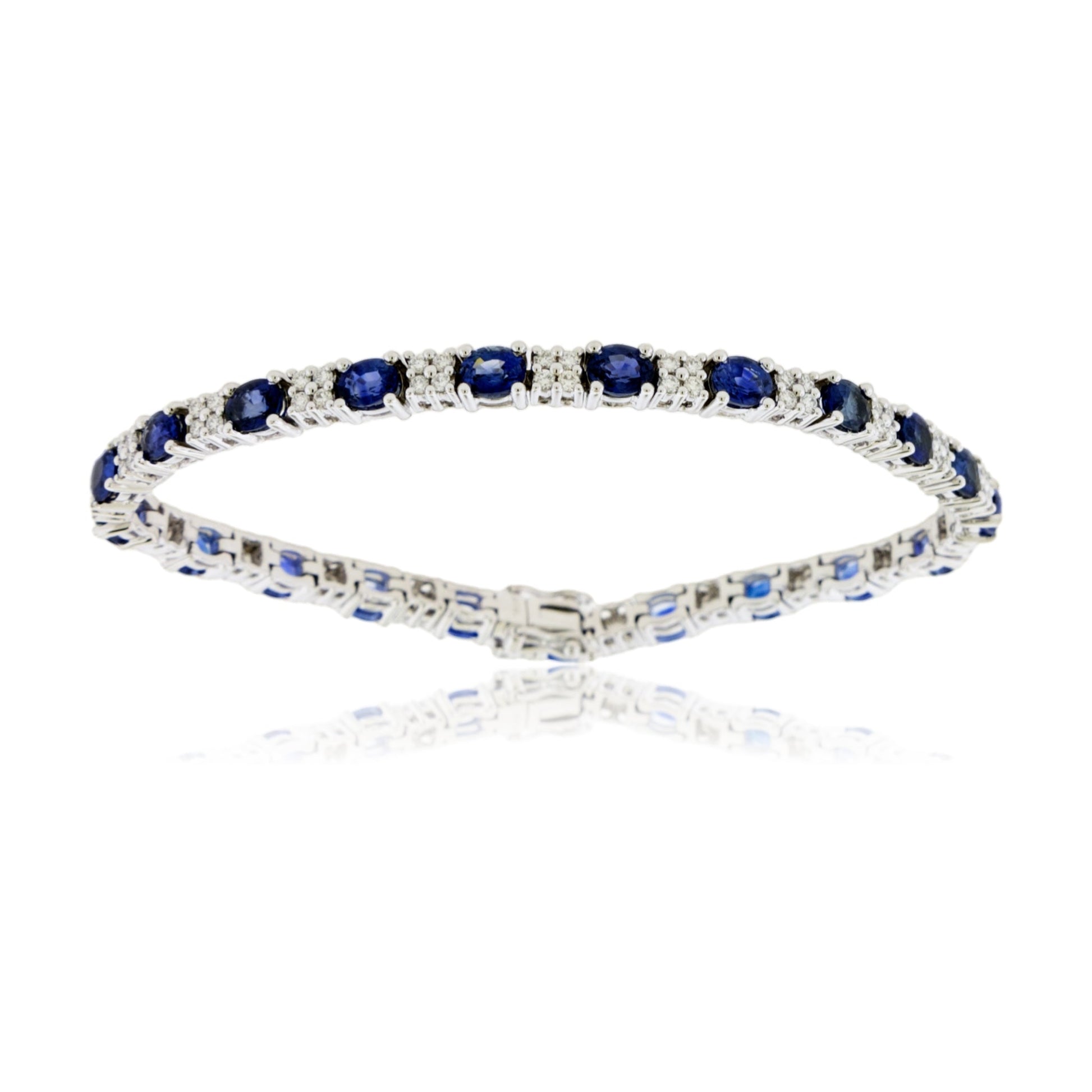Blue Sapphire & Diamond Tennis Style Bracelet - Park City Jewelers