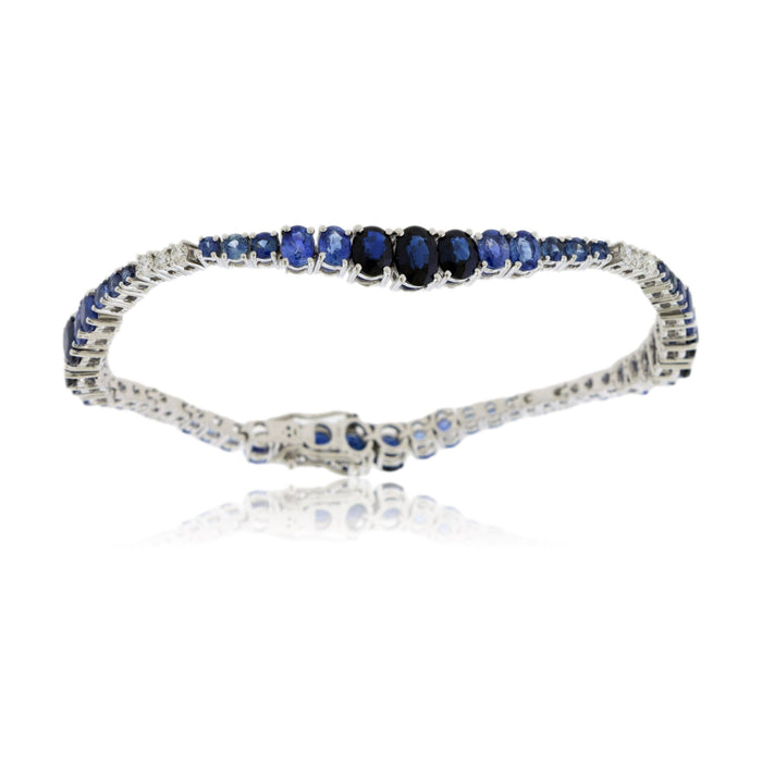 Blue Sapphire & Diamond Tennis Style Bracelet - Park City Jewelers