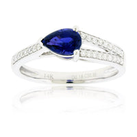 Blue Sapphire East West Pear & Diamond Ring - Park City Jewelers