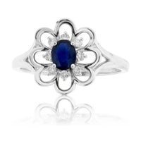 Blue Sapphire & Flower Style Ring - Park City Jewelers