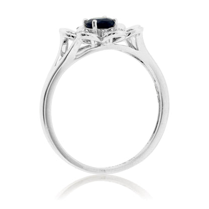 Blue Sapphire & Flower Style Ring - Park City Jewelers