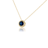 Blue Sapphire & Hidden Bail Diamond Halo Pendant w/Chain - Park City Jewelers